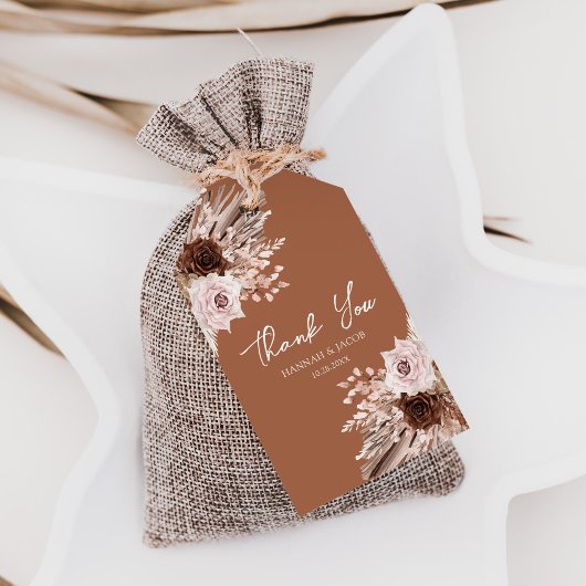 Boho Terracotta Herfst Bloemenbruiloft Dank u Cadeaulabel