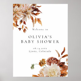 Boho Terracotta Herfst Floral Baby shower Welkom Poster