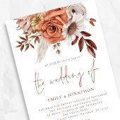 Boho Terracotta Herfst Florals 3 Foto's QR Bruilof Kaart