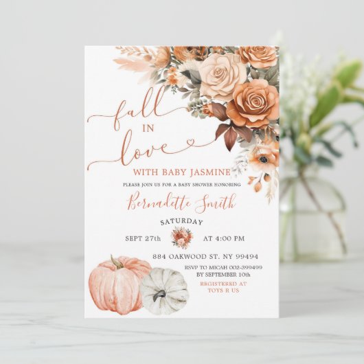 Boho Terracotta Herfst in Liefde Pompoen Baby show Kaart (Staand voorkant)