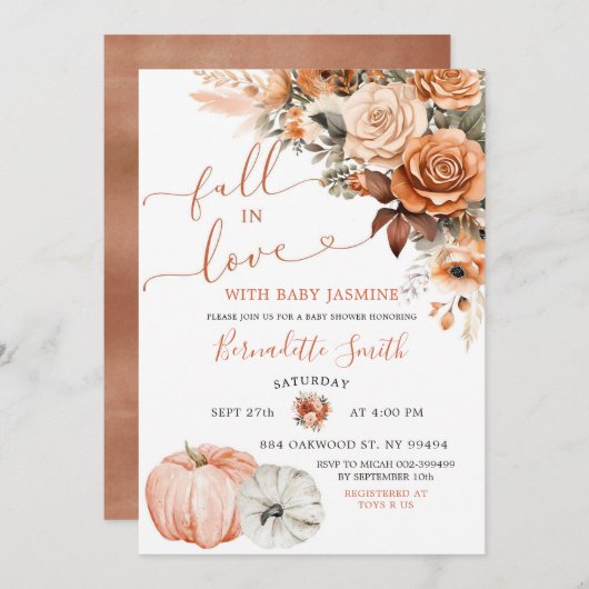 Boho Terracotta Herfst in Liefde Pompoen Baby show Kaart (Voorkant / Achterkant)