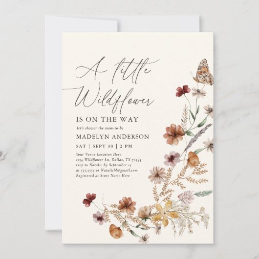 Boho Terracotta Herfst Wildflower Baby shower Kaart (Voorkant)