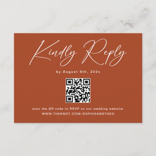Boho Terracotta Huwelijks RSVP QR Code Informatiekaartje (Voorkant)