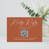 Boho Terracotta Huwelijks RSVP QR Code Informatiekaartje (Staand voorkant)