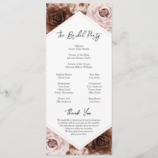 Boho Terracotta Huwelijksceremonie Programmakaart (Achterkant)