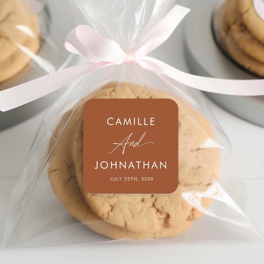 Boho Terracotta Huwelijksetiket Vierkante Sticker