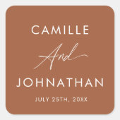 Boho Terracotta Huwelijksetiket Vierkante Sticker (Voorkant)