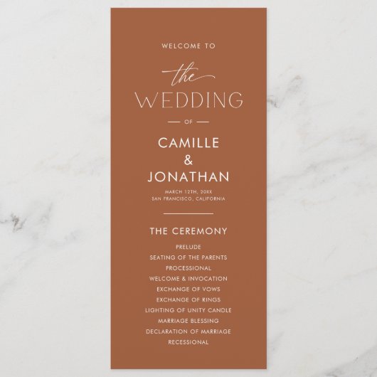 Boho Terracotta Huwelijksprogramma Programmakaart (Voorkant)