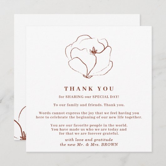 Boho Terracotta Indie Rustic Eenvoudig dank je wel Kaart (Voorkant / Achterkant)