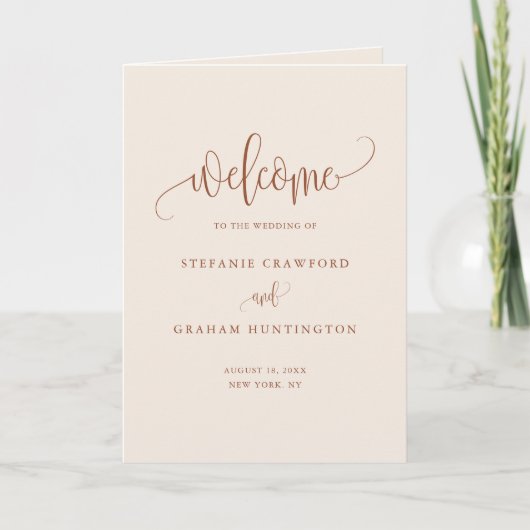 Boho Terracotta kalligrafie Wedding Boklet Programma (Voorkant)