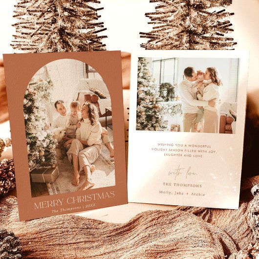 Boho Terracotta kerstkaart | Moderne foto Kaart