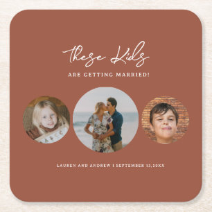 Boho Terracotta Kinder Foto Wedding Save the Date Kartonnen Onderzetters