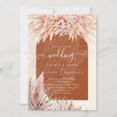 Boho Terracotta Koraal Pampagras Bruiloft Kaart (Voorkant)