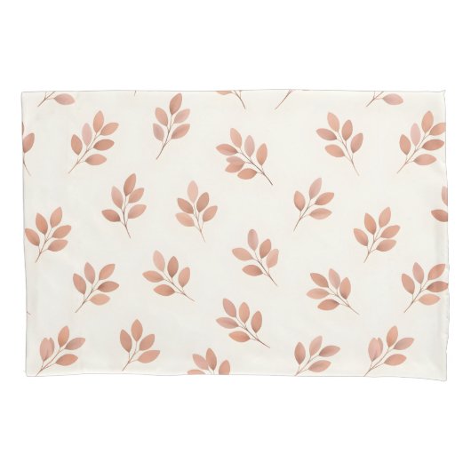 Boho Terracotta Leaf Botanical Pattern Pillowcase Kussensloop (Voorkant-Links)