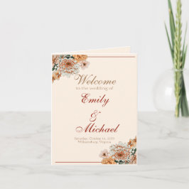 Boho Terracotta Lush Herfst Bloemen Trouwprogramma Notitiekaartje