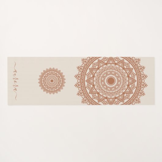 Boho Terracotta Mandala op Ivory Custom Name Yogamat (Achterkant (horizontaal))
