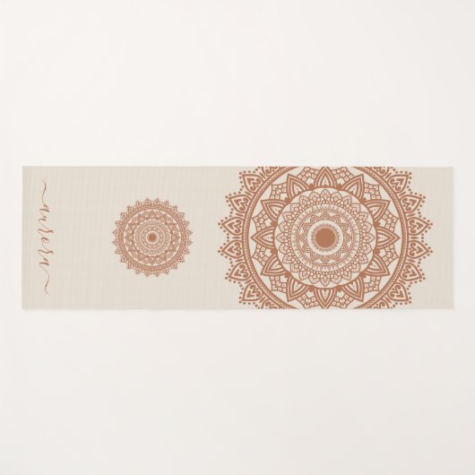 Boho Terracotta Mandala op Ivory Custom Name Yogamat (Voorkant (horizontaal))