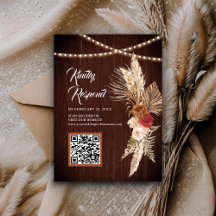Boho Terracotta Maroon Floral QR Code RSVP Weddens