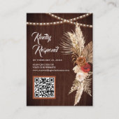 Boho Terracotta Maroon Floral QR Code RSVP Weddens Informatiekaartje (Voorkant)