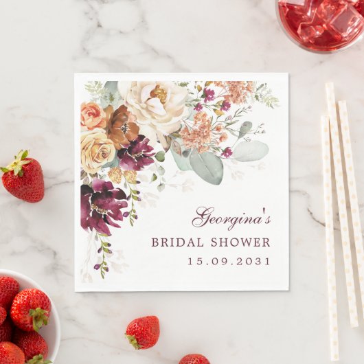 Boho Terracotta Maroon Floral Vrijgezellenfeest Servet (Insitu)