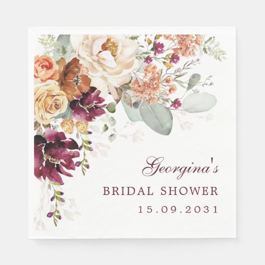 Boho Terracotta Maroon Floral Vrijgezellenfeest Servet (Voorkant)