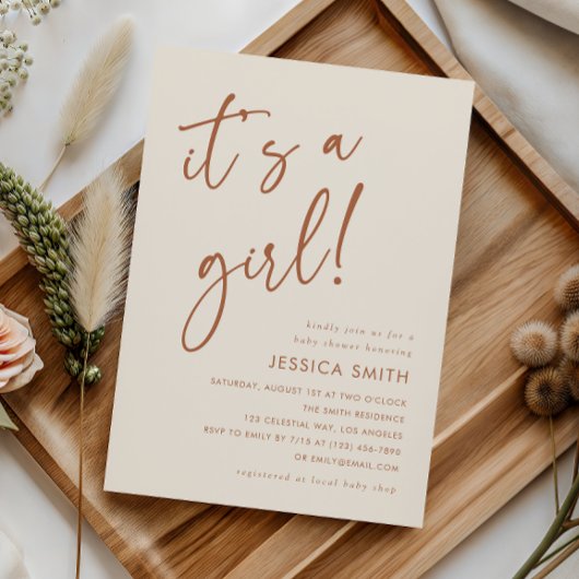 Boho Terracotta Meisje Baby Shower Kaart