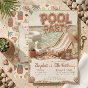 Boho Terracotta Meisjes 10e Verjaardag Zwembadfees Kaart