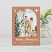 Boho Terracotta Merry Christmas Photo Feestdagenkaart (Staand voorkant)