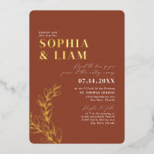 Boho Terracotta met RSVP QR Code Weddenschap Folie Uitnodiging (Voorkant)