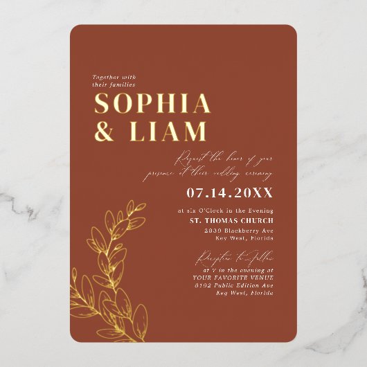 Boho Terracotta met RSVP QR Code Weddenschap Folie Uitnodiging (Voorkant)