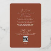Boho Terracotta met RSVP QR Code Weddenschap Folie Uitnodiging (Achterkant)