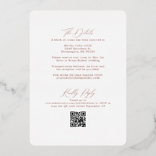 Boho Terracotta met RSVP QR Code Weddenschap Folie Uitnodiging (Achterkant)