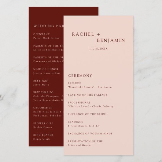 Boho Terracotta Minimal Wedding Ceremony Modern (Voorkant / Achterkant)