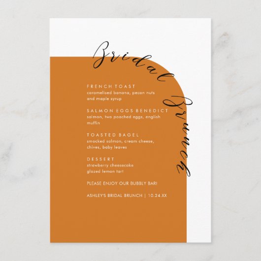 Boho Terracotta Minimale Tekst Bridal Brunch Menu (Voorkant)