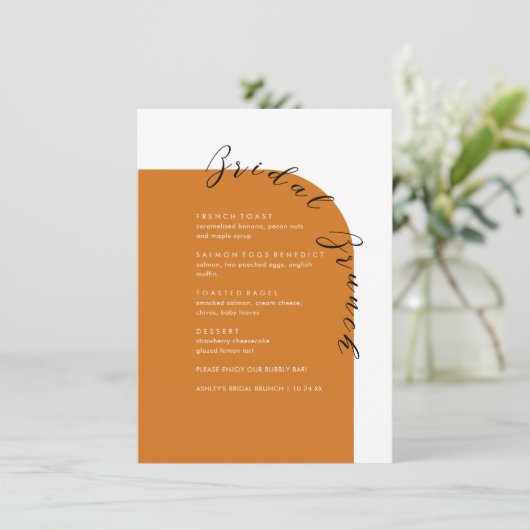 Boho Terracotta Minimale Tekst Bridal Brunch Menu (Staand voorkant)