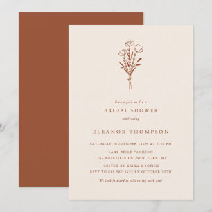 Boho Terracotta Minimalist Floral Vrijgezellenfees Kaart