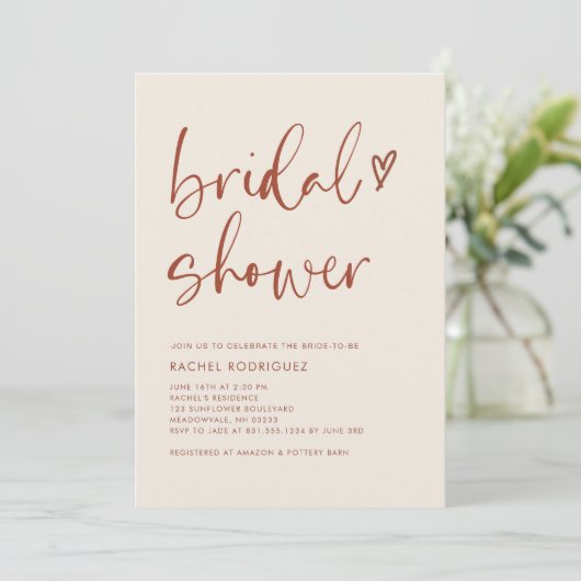 Boho Terracotta Minimalist Script Vrijgezellenfees Kaart (Staand voorkant)