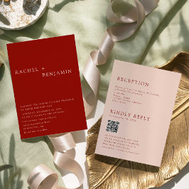 Boho Terracotta Minimalist Wedding 2 Sided QR Code Kaart