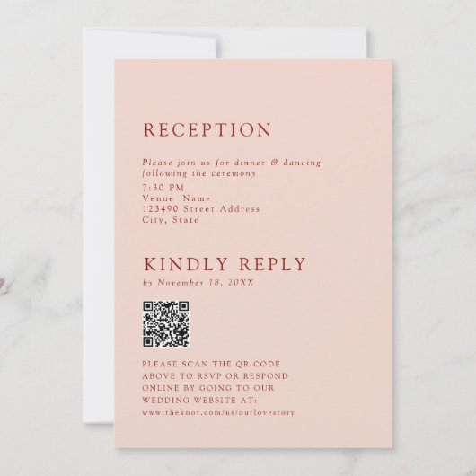 Boho Terracotta Minimalist Wedding 2 Sided QR Code Kaart (Achterkant)