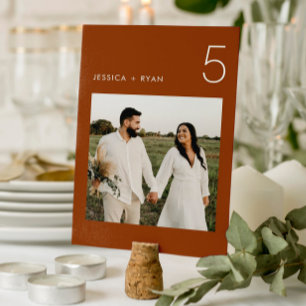 Boho Terracotta Minimalist Wedding Foto Kaart