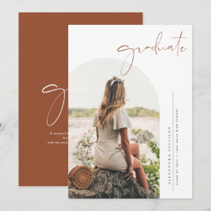 Boho Terracotta Minimalistische Boog Foto Afstudee Kaart