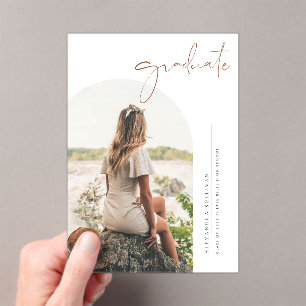 Boho Terracotta Minimalistische boog Foto Afstuder Acryl Uitnodigingen