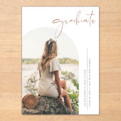 Boho Terracotta Minimalistische boog Foto Afstuder Acryl Uitnodigingen (Voorkant)