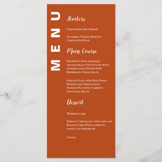 Boho Terracotta Minimalistische Wedding Menu Kaart (Voorkant)