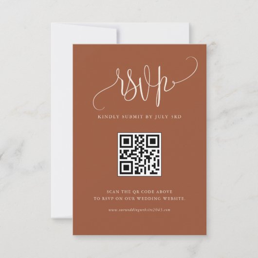 Boho Terracotta Modern Calligraphy Wedding QR Code RSVP Kaartje (Voorkant)