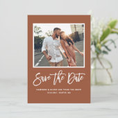 Boho Terracotta Moderne Kalligrafie Foto Save The Date (Staand voorkant)
