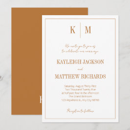 Boho Terracotta Monogram Elegant Wedding Kaart
