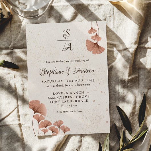 Boho Terracotta & Monogram Watercolor Trouw Kaart