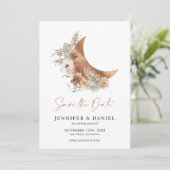 Boho Terracotta Moon Photo Save the Date Kaart (Staand voorkant)
