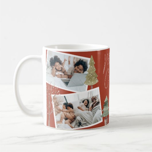 Boho Terracotta Multi foto Kerstmis dennenboom Koffiemok (Links)